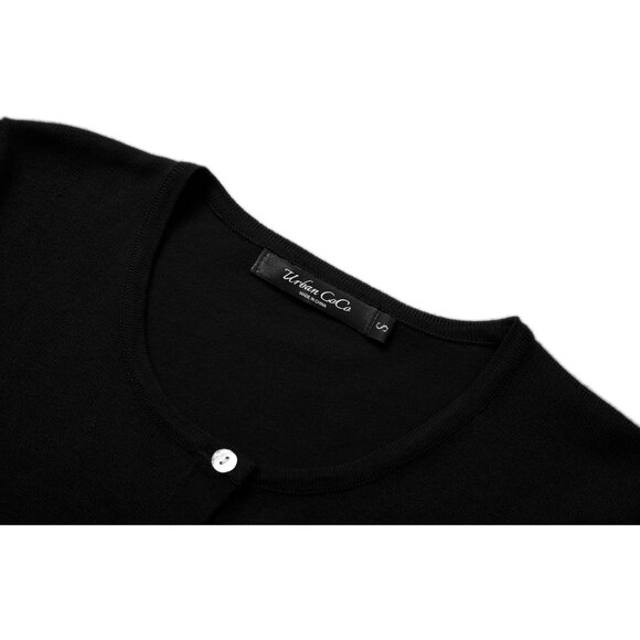 Women's Cropped Cardigan Sweater Long Sleeve Crew Neck Button Up - Picture 4 of 5